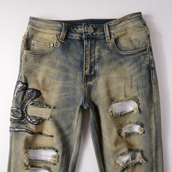 Cream Snake Jeans