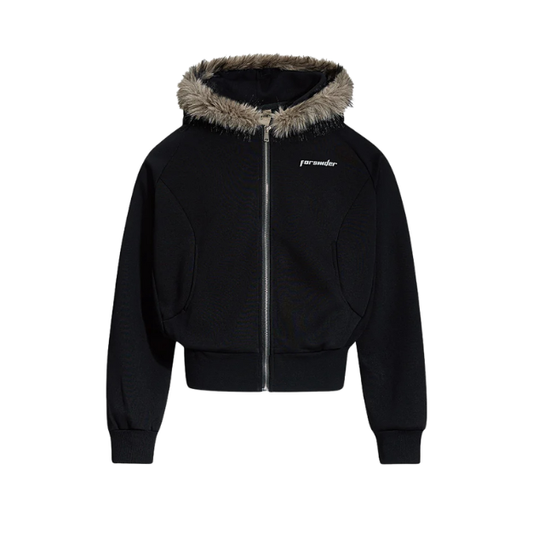 Cropped Fur Black Hoodie
