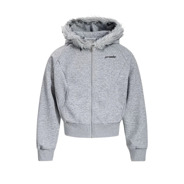 Cropped Fur Grey Hoodie