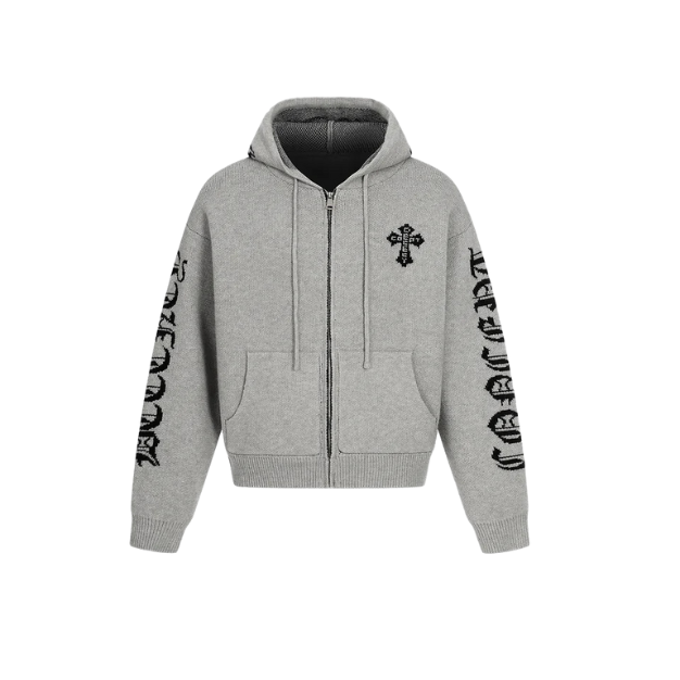 Cropped Gothic Grey Hoodie