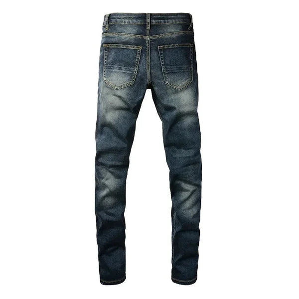 Dark Leather Patch Jeans