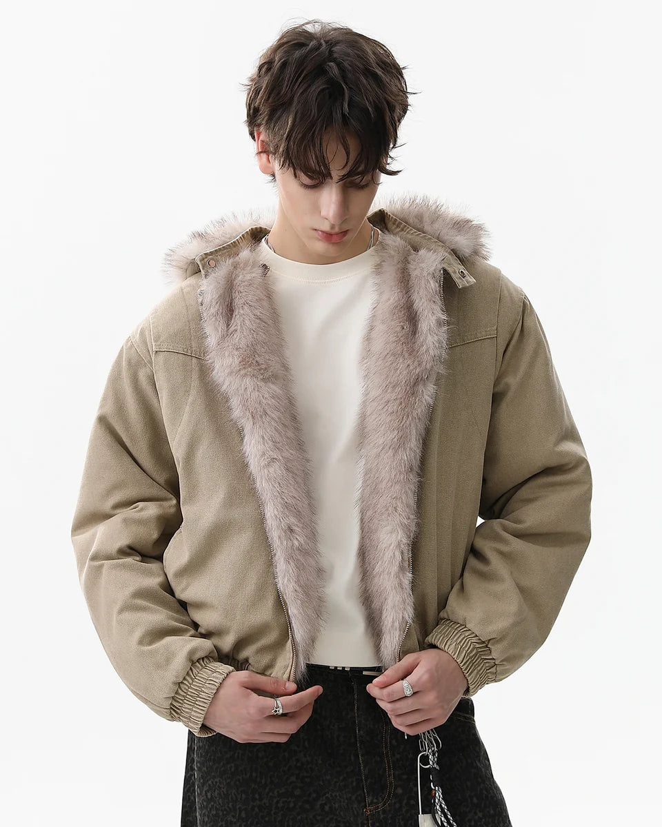 Detachable Fur Beige Jacket