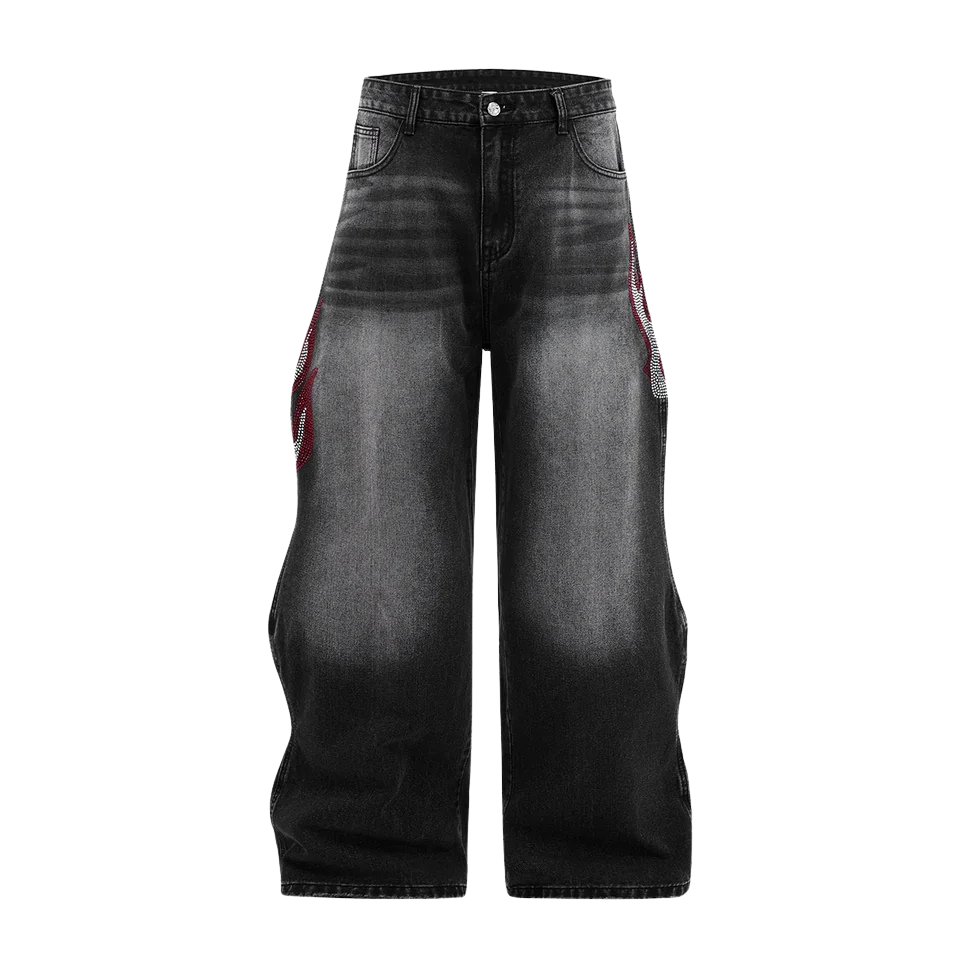 FLAME BLACK BAGGY JEANS