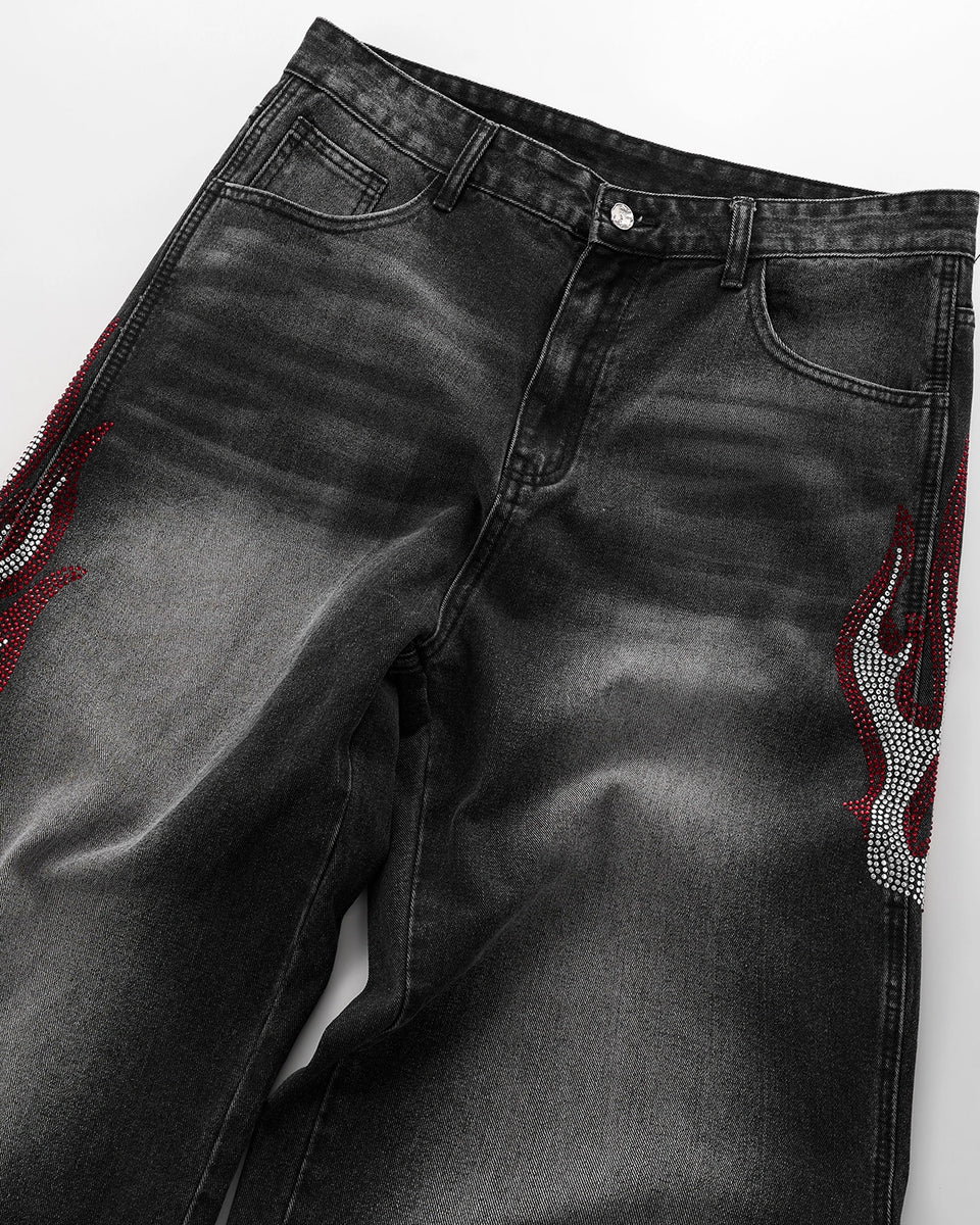 FLAME BLACK BAGGY JEANS