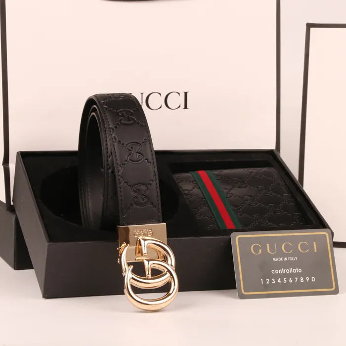 GUCCI - CLASSIC GOLD LOGO + BLACK WALLET