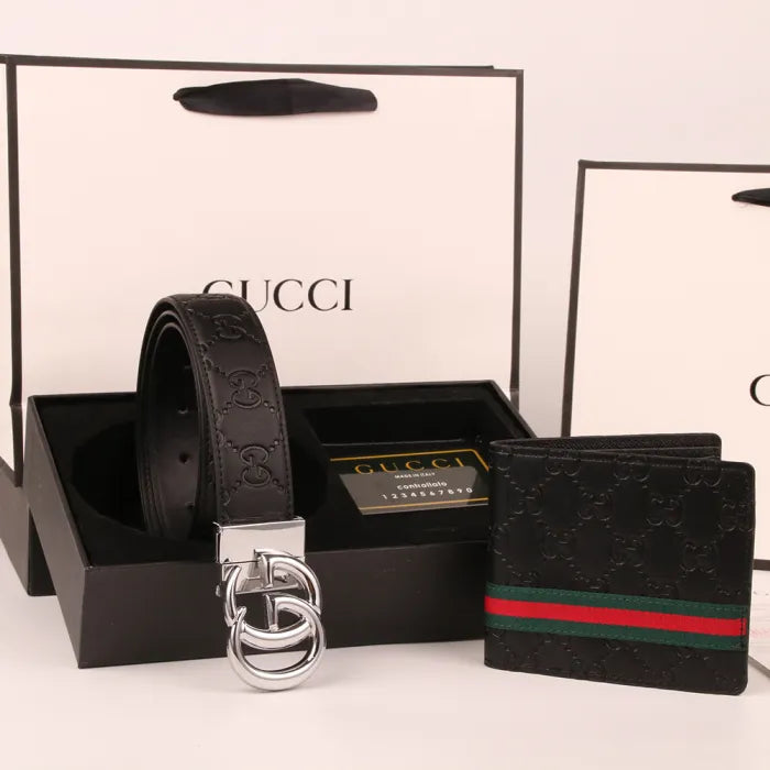 GUCCI - CLASSIC SILVER LOGO + BLACK WALLET