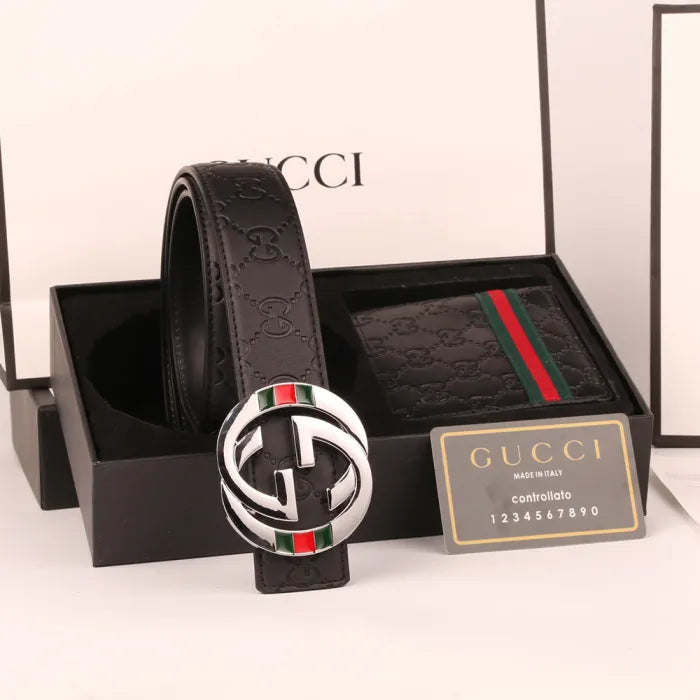 GUCCI - CLASSIC PATTERN SILVER + BLACK WALLET