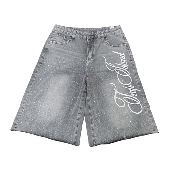Grey Rhinestone Shorts Jeans