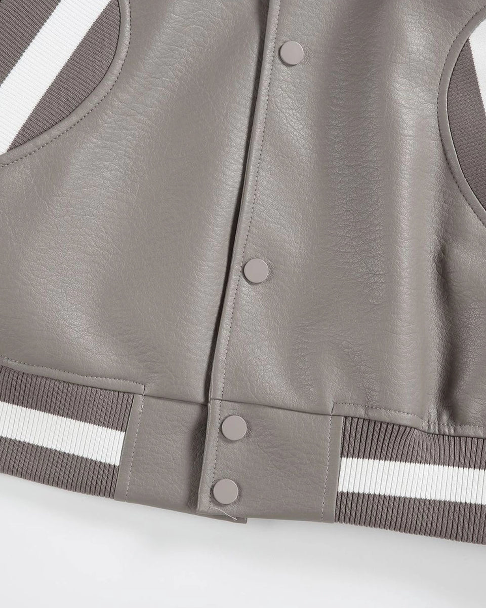 Panda Stripes Beige Leather Jacket