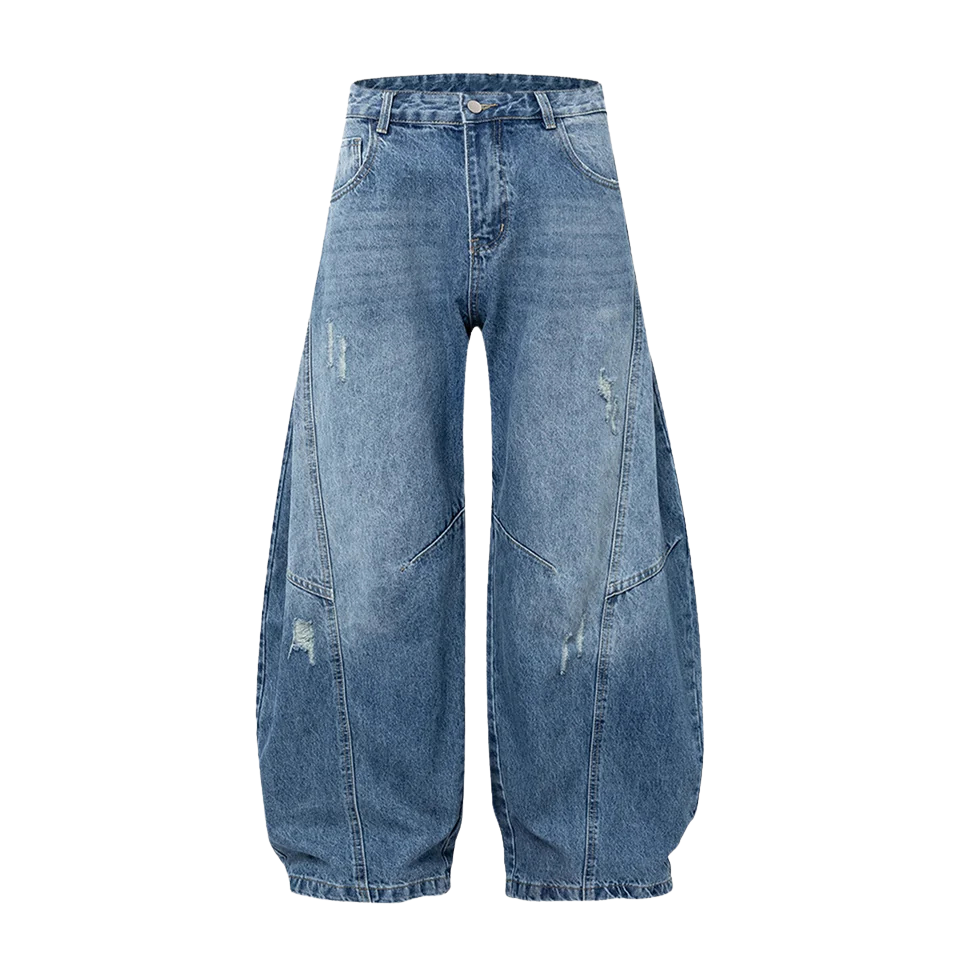 RIPPED BLUE BAGGY JEANS