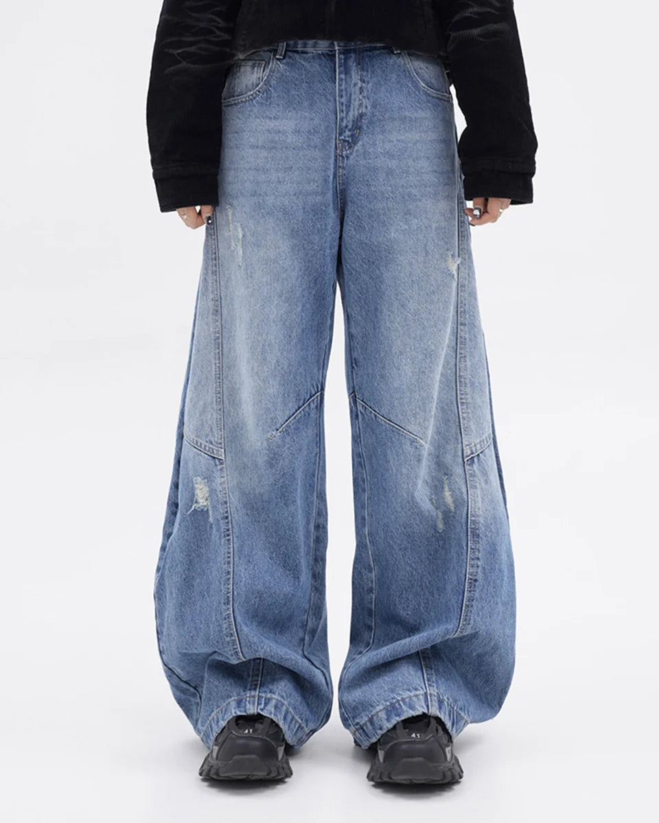 RIPPED BLUE BAGGY JEANS
