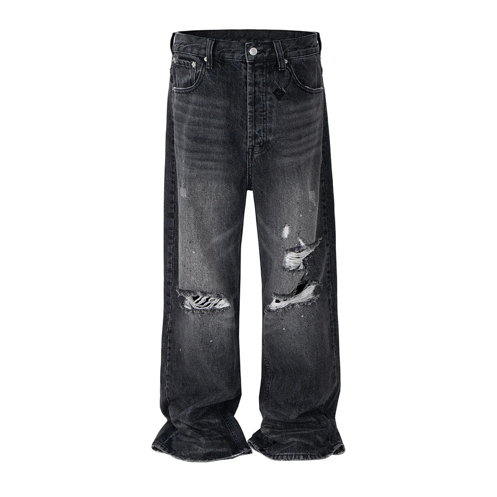 Black Trio Ripped Flare Jeans
