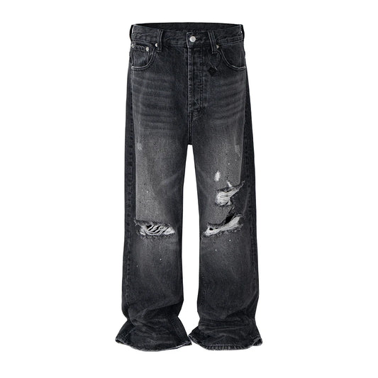 Black Ripped Flare Jeans New