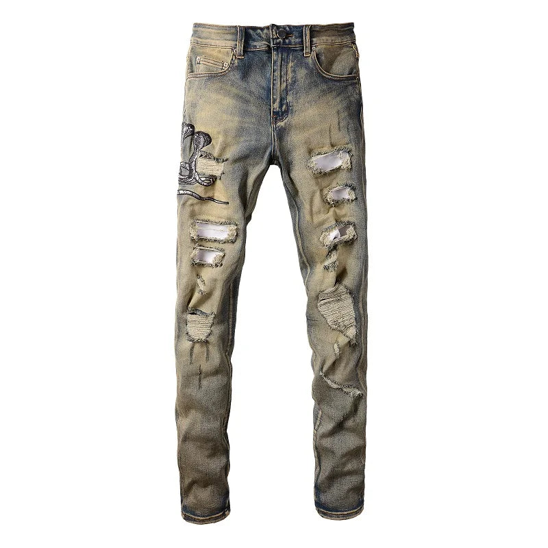 Cream Snake Jeans