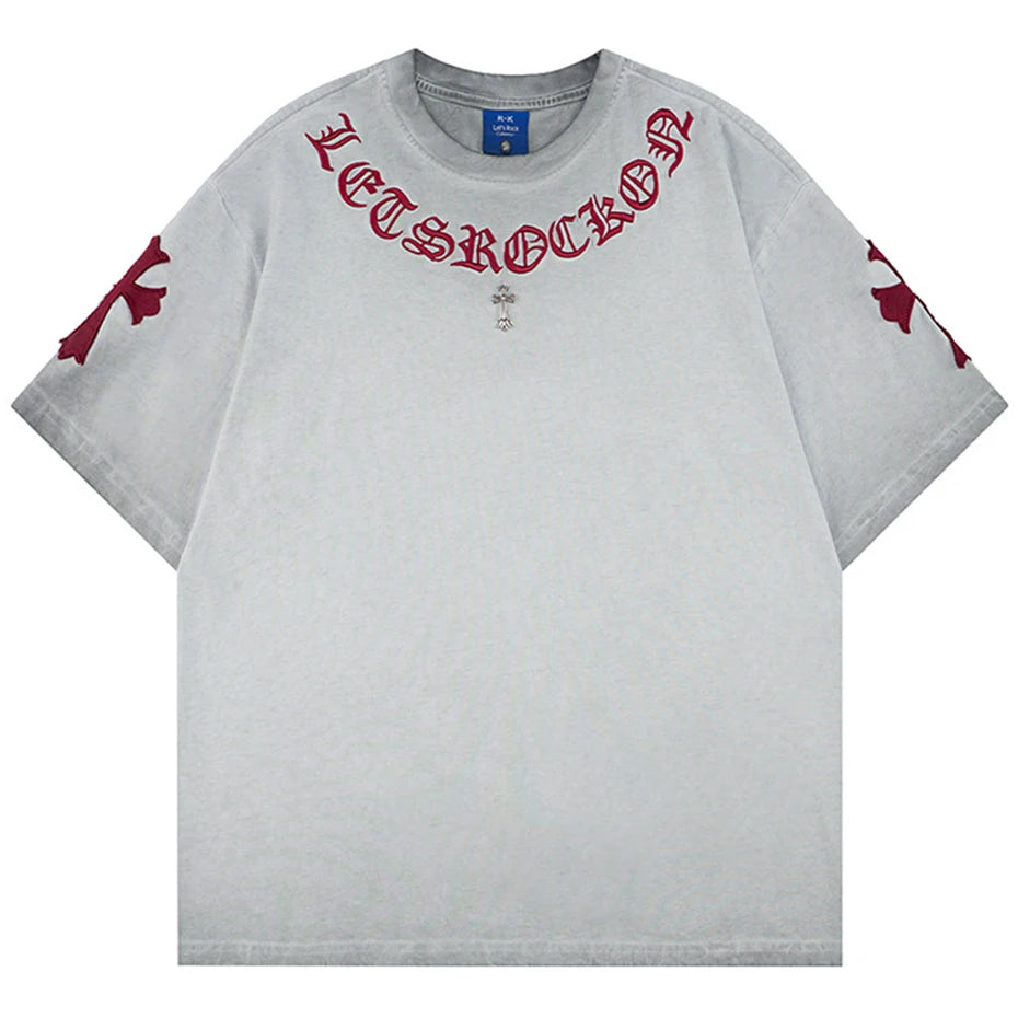Metal Cross Embroidery T-Shirt