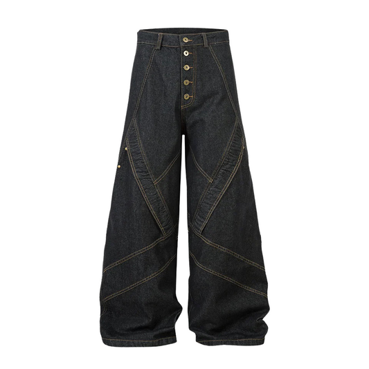 STITCH BLACK BAGGY JEANS