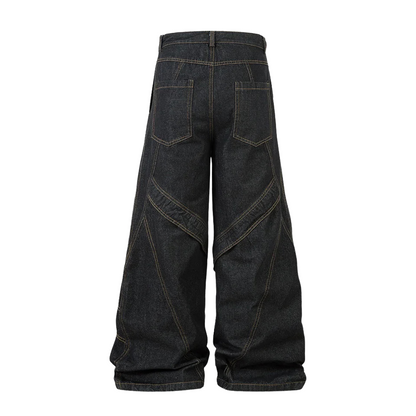 STITCH BLACK BAGGY JEANS