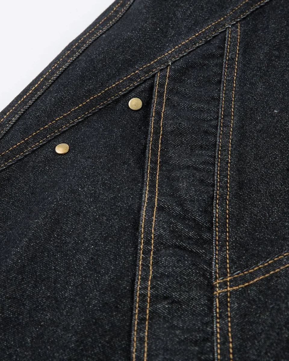 STITCH BLACK BAGGY JEANS