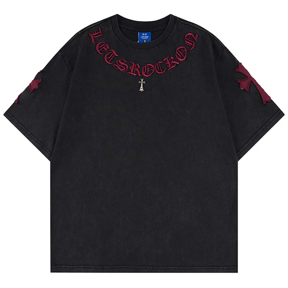 Metal Cross Embroidery T-Shirt