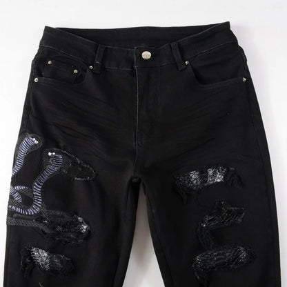 Black Snake Skin Jeans