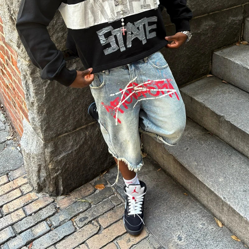 Wiped Graffiti Jean Shorts